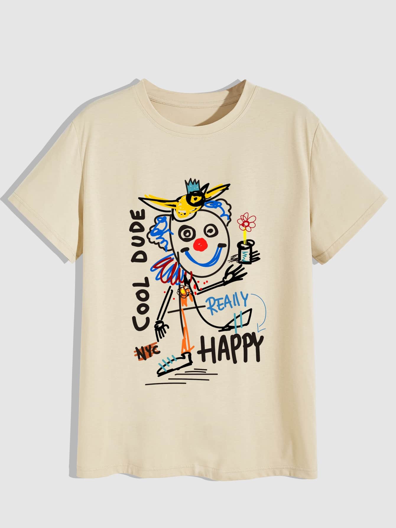 ROMWE MEN 學院卡通 字母男士上衣 - 卡其色 - 查看 1