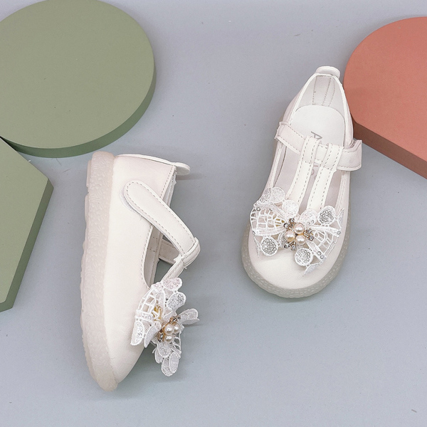 

Toddler Girls Faux Pearl & Bow Decor Flats, White