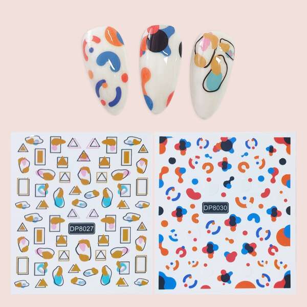 

2sheets Geometric Pattern Nail Art Sticker, Multicolor