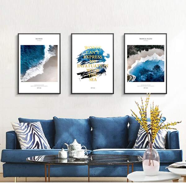 

3pcs Sea Pattern Unframed Painting, Multicolor