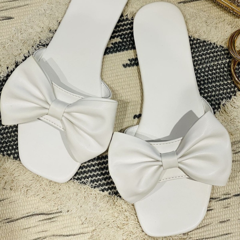 

Bow Decor Slide Sandals, White