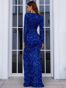 Missord Robe de soirée fendu à paillettes - bleu indigo - Voir 2