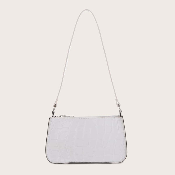 

Croc Embossed Baguette Bag, White