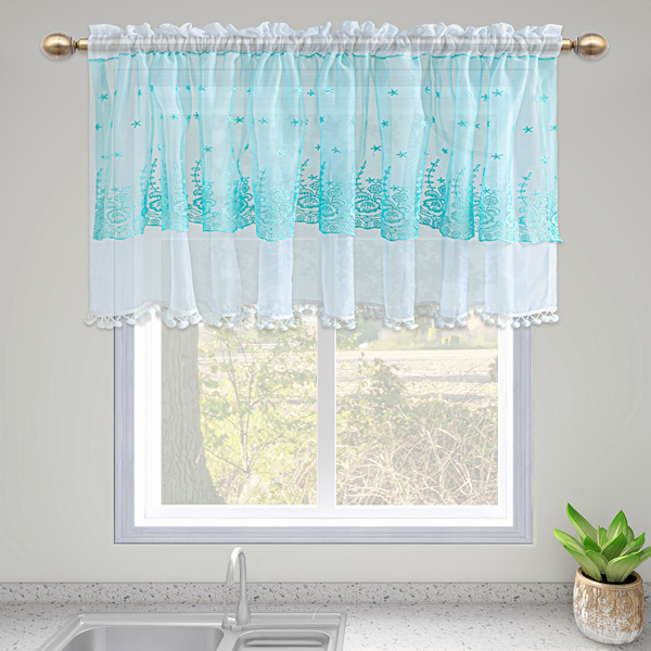 

Flower Design Single Panel Valance, Blue