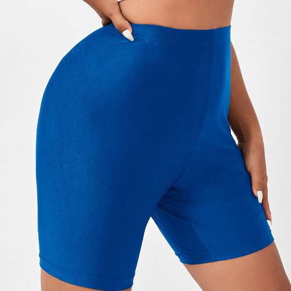 

Plus High Waist Solid Biker Shorts, Royal blue