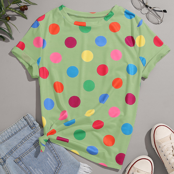 

Plus Polka Dot Round Neck Tee, Lime green
