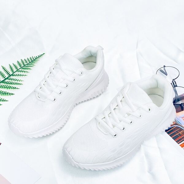 

Minimalist Lace-up Front Breathable Knit Sneakers, White
