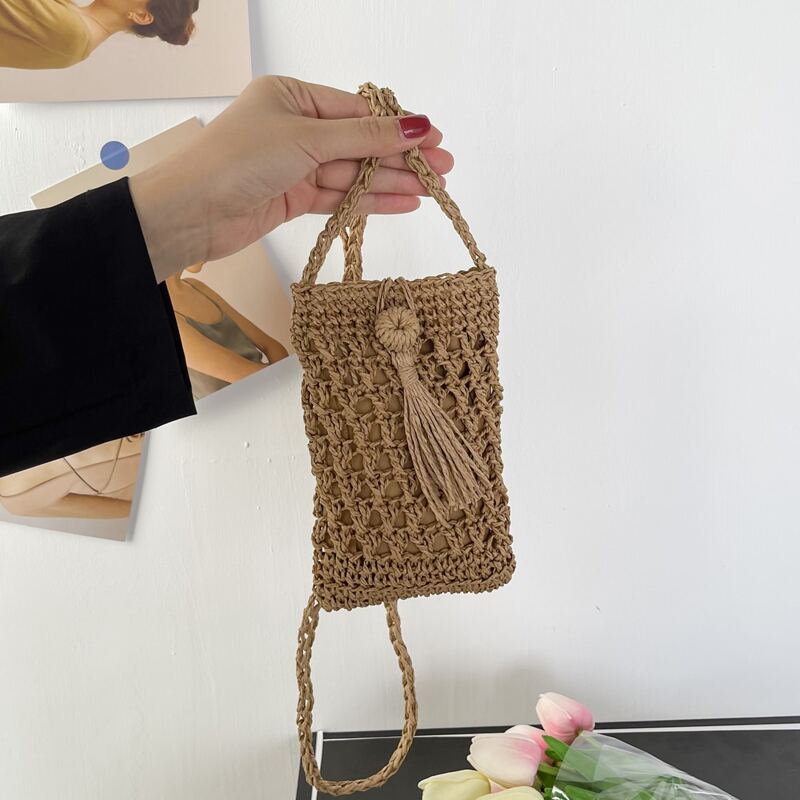 

Straw Crossbody Bag, Brown