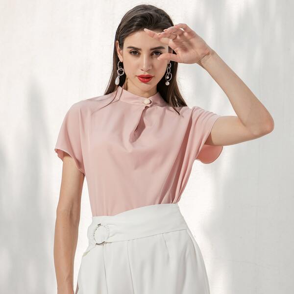 

Solid Mock Neck Blouse, Dusty pink