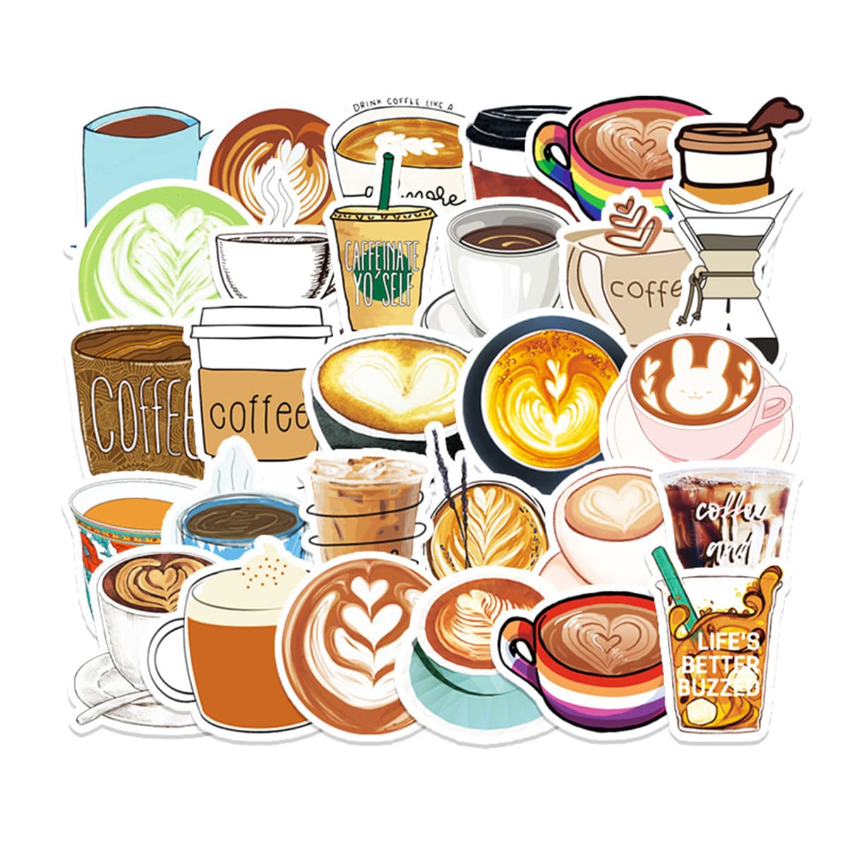 

50pcs Coffee Pattern Sticker, Multicolor