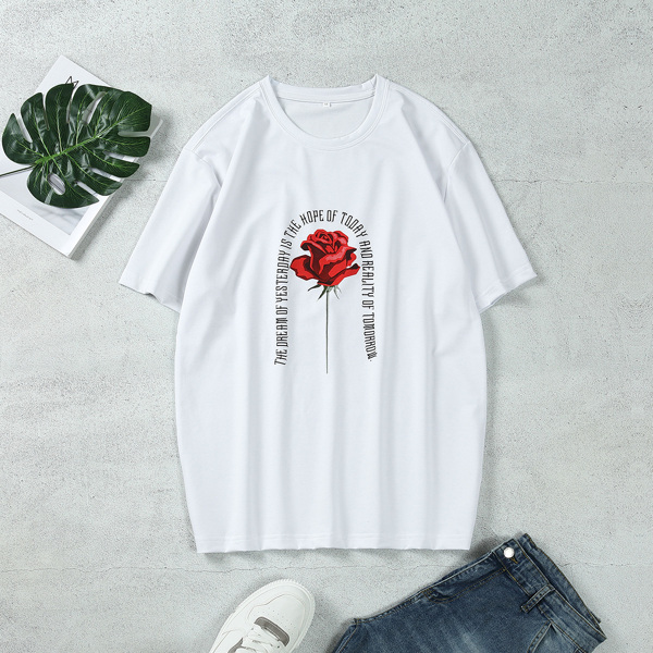 

Men Floral & Slogan Graphic Tee, White