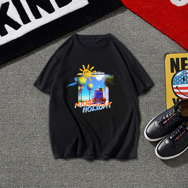 

Men Tropical & Slogan Tee, Black