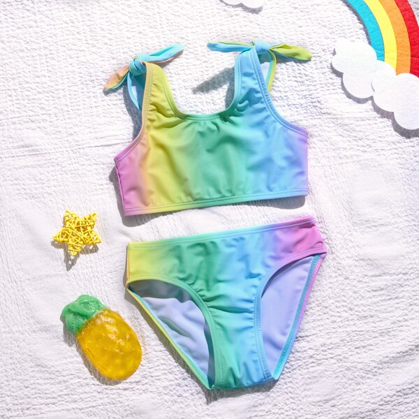 

Toddler Girls Ombre Knot Shoulder Bikini Swimsuit, Multicolor