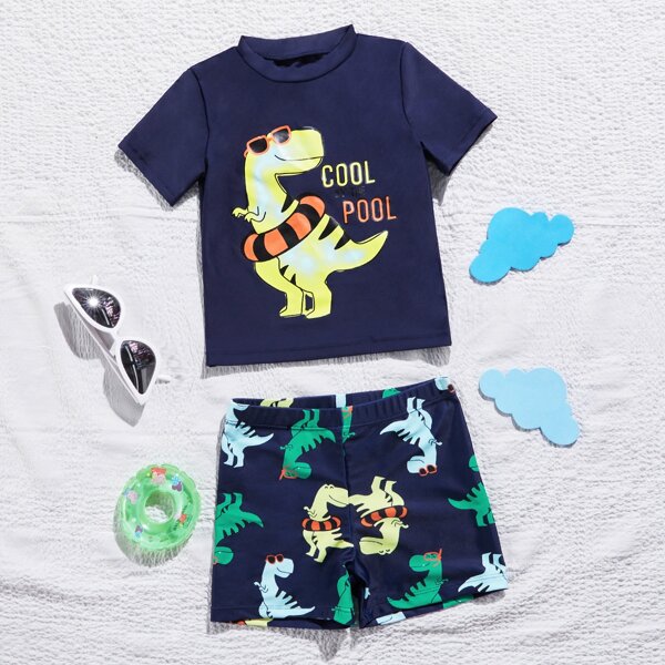 

Toddler Boys Cartoon Dinosaur Beach Swimsuit, Navy blue