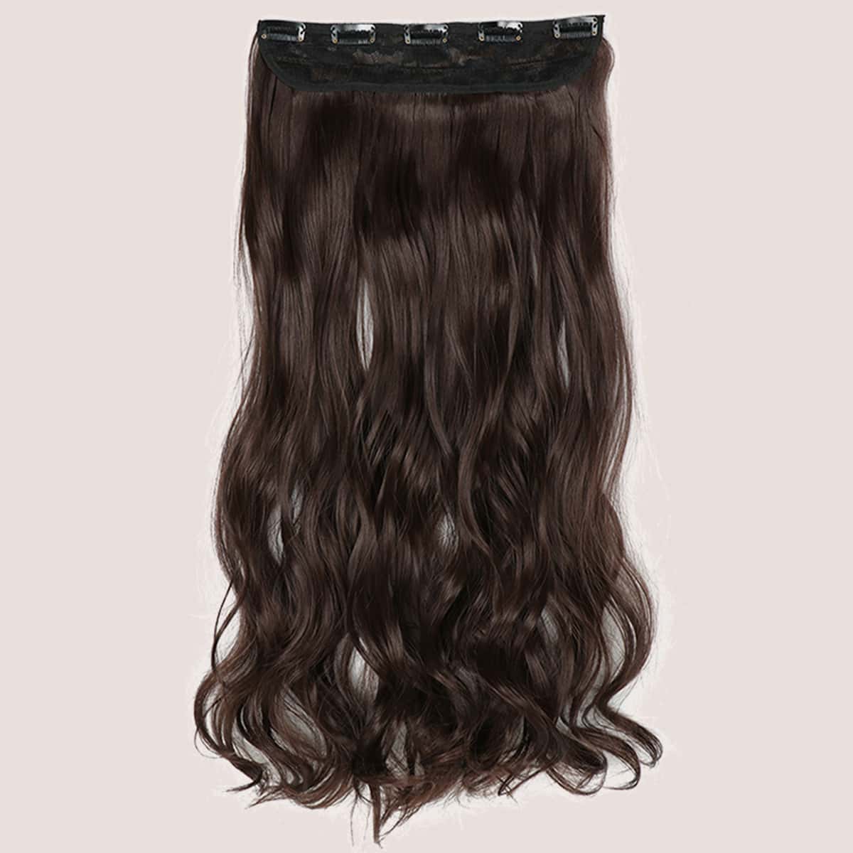 

5pcs Clip In Long Curly Hairpiece, Brown
