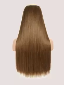 Hair extension in a piece style 5 clips in a long straight wig, synthetic wig piece - Brown - View 1
