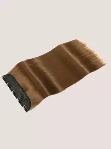 Hair extension in a piece style 5 clips in a long straight wig, synthetic wig piece - Brown - View 2