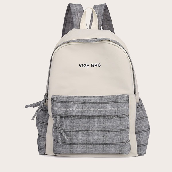 

Plaid Pocket Front Backpack, Grey
