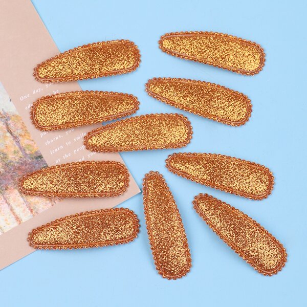 

10pcs Toddler Girls Glitter Hair Clip, Gold