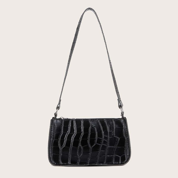 

Croc Embossed Baguette Bag, Black