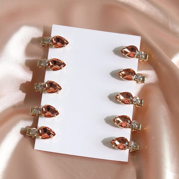 

10pcs Toddler Girls Rhinestone Decor Hair Clip, Champagne