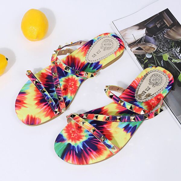 

Studded Decor Tie Dye Slide Sandals, Multicolor