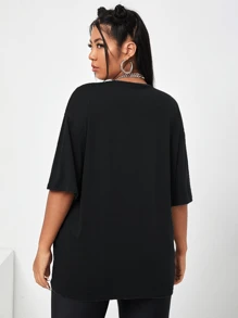 Áo thun in hình khẩu hiệu cỡ lớn - màu đen - Xem 2