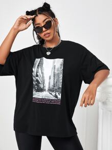 Áo thun in hình khẩu hiệu cỡ lớn - màu đen - Xem 5