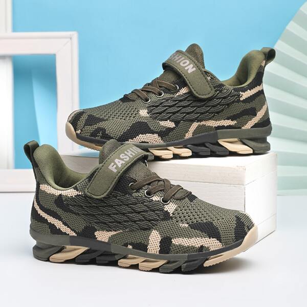 

Girls Fish Scale Design Knit Sneakers, Army green