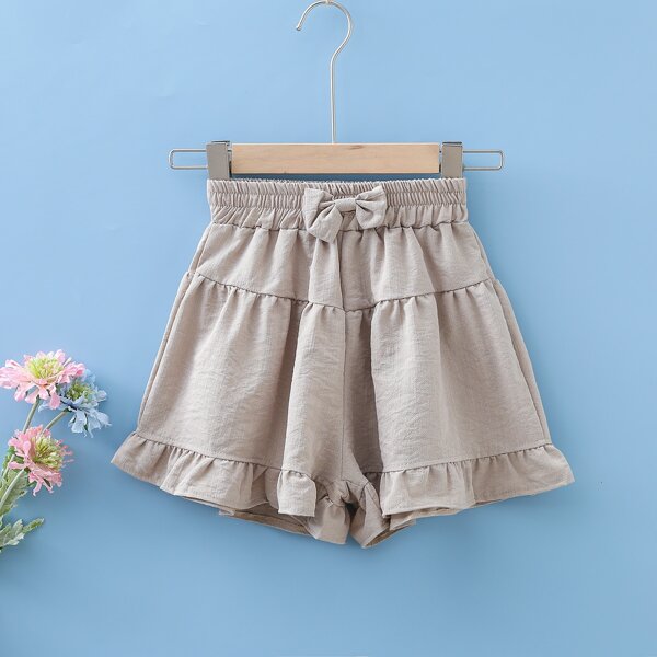 

Girls Bow Front Ruffle Hem Wide Leg Shorts, Khaki