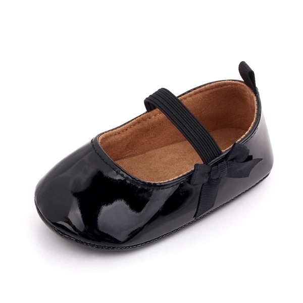 

Baby Girl Bow Decor Patent Leather Flats, Black