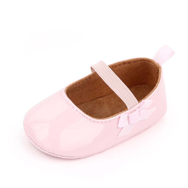

Baby Girl Bow Decor Patent Leather Flats, Pink