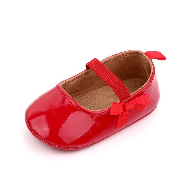 

Baby Girl Bow Decor Patent Leather Flats, Red