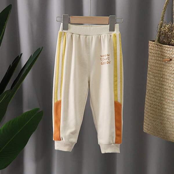 

Toddler Girls Letter Graphic Tape Side Sweatpants, Beige