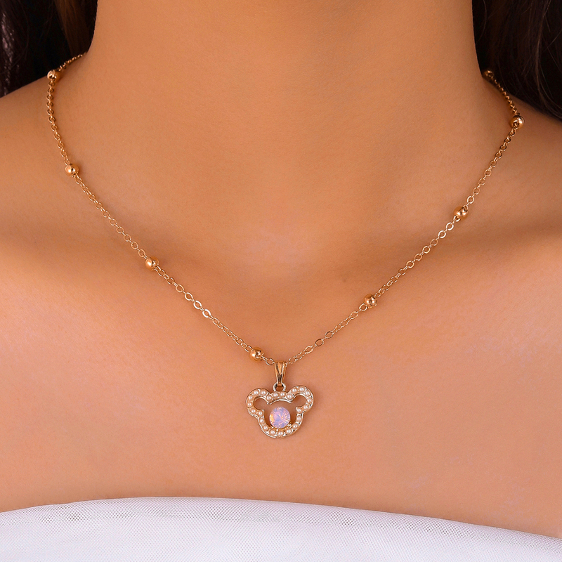

Rhinestone Bear Pendant Necklace, Gold