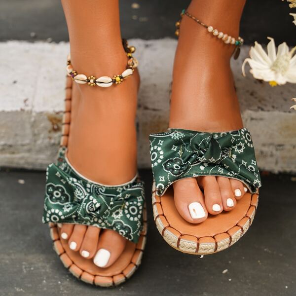 

Bow Decor Espadrille Slide Sandals, Green