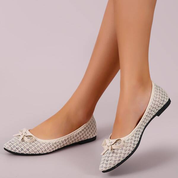 

Bow Decor Mesh Slip On Flats, Beige