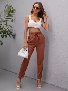 SHEIN Privé Paperbag taille broek met riem