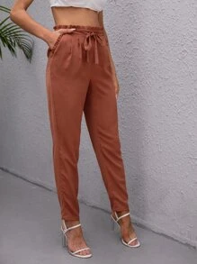 SHEIN Privé Paperbag taille broek met riem