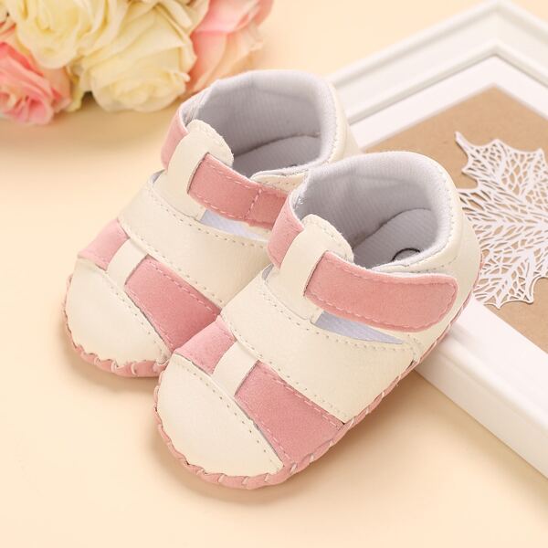 

Baby Girl Two Tone Velcro Strap Flats, White