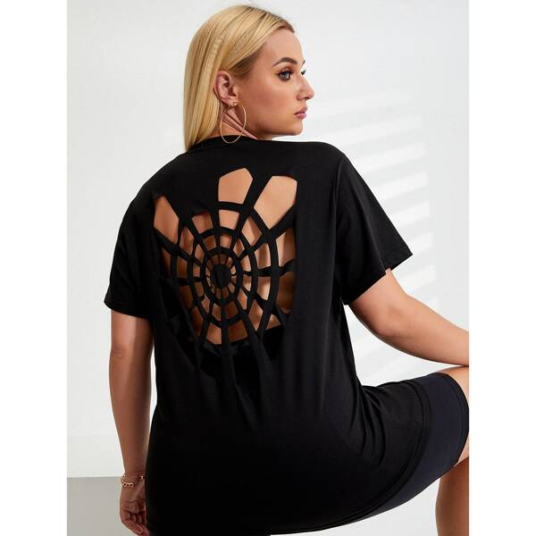

Plus Cobweb Hollow Out Tee, Black
