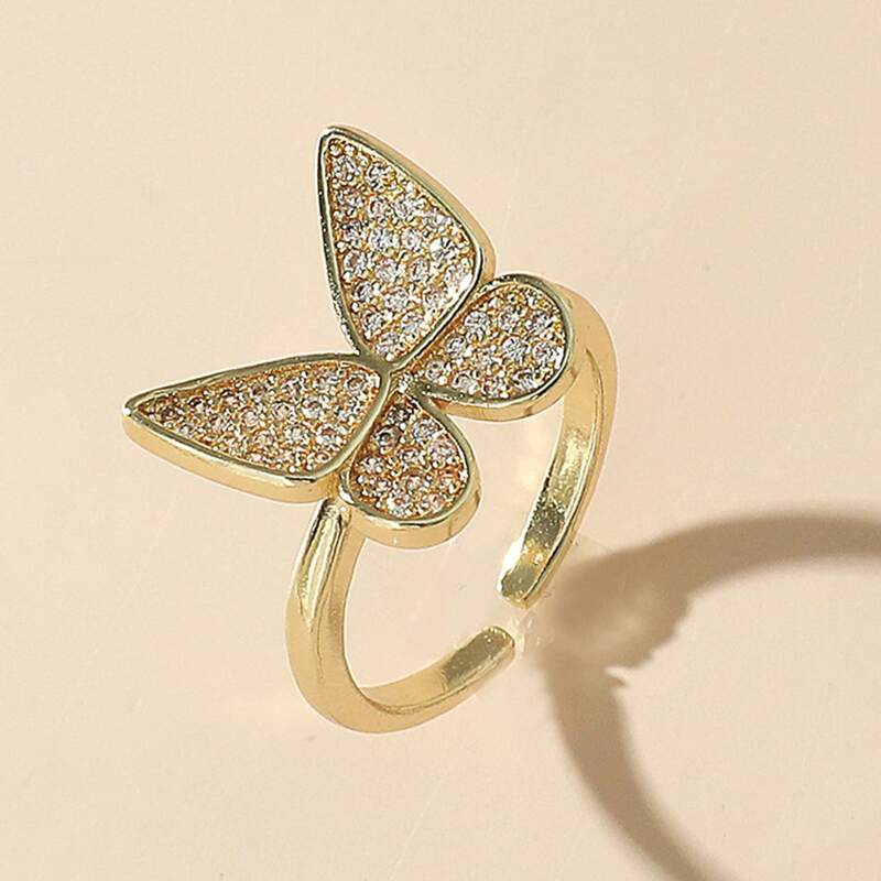 

Rhinestone Butterfly Ring, Gold