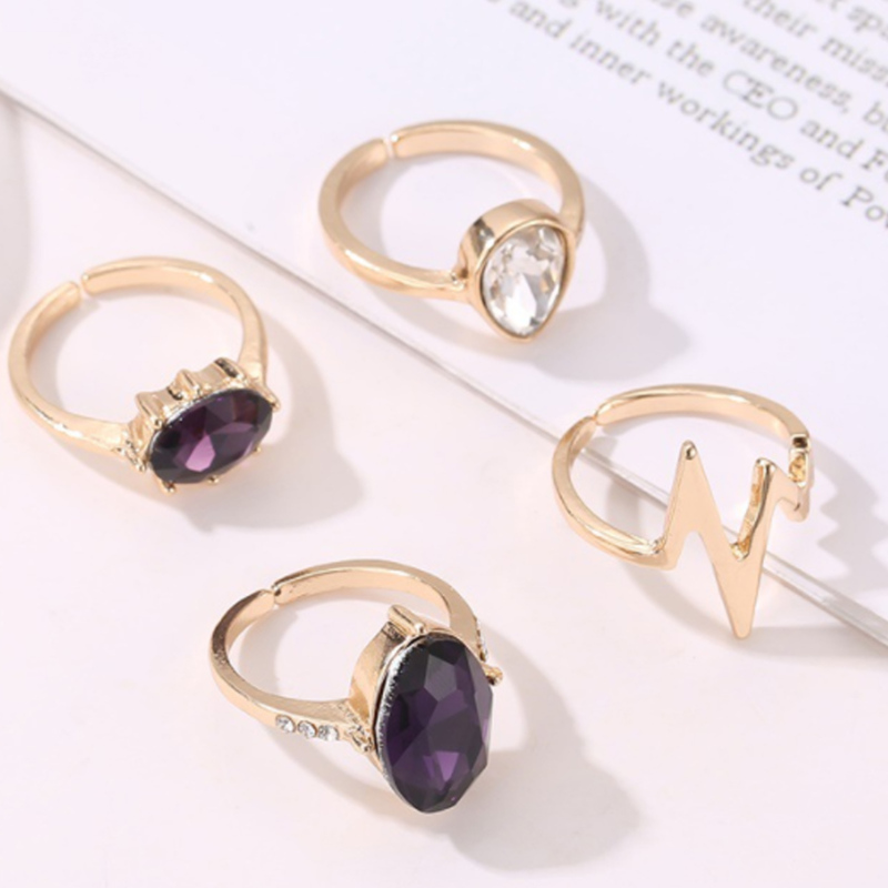 

4pcs Rhinestone Decor Ring, Gold