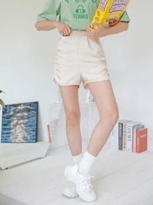 DAZY 抽褶側彈性腰身短褲 - 米色 - 查看 6