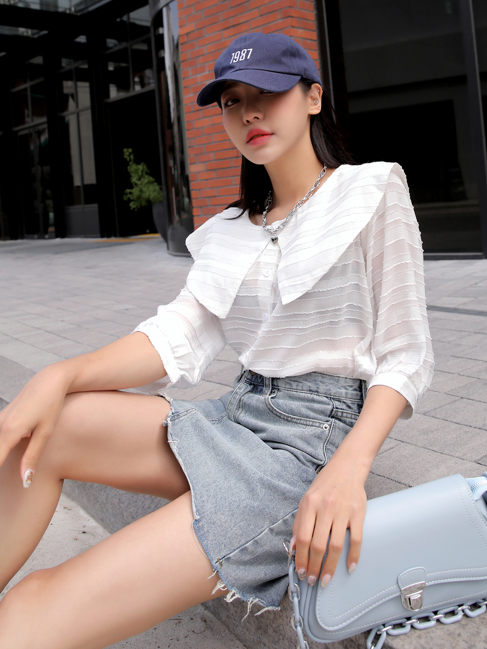 Statement Collar Button Front Blouse