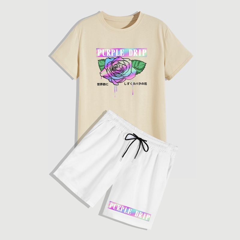 

Guys Letter Floral Graphic Tee & Drawstring Shorts, Multicolor