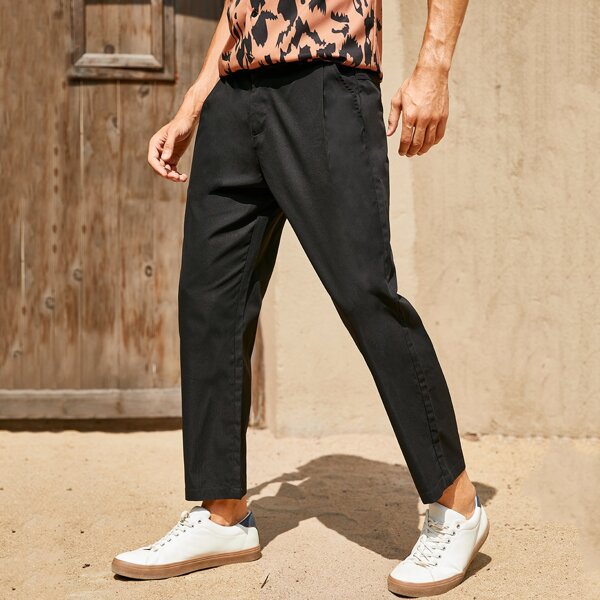

Men Solid Straight Leg Pants, Black