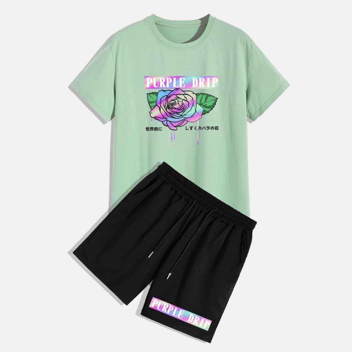 

Guys Letter Floral Graphic Tee & Drawstring Shorts, Multicolor