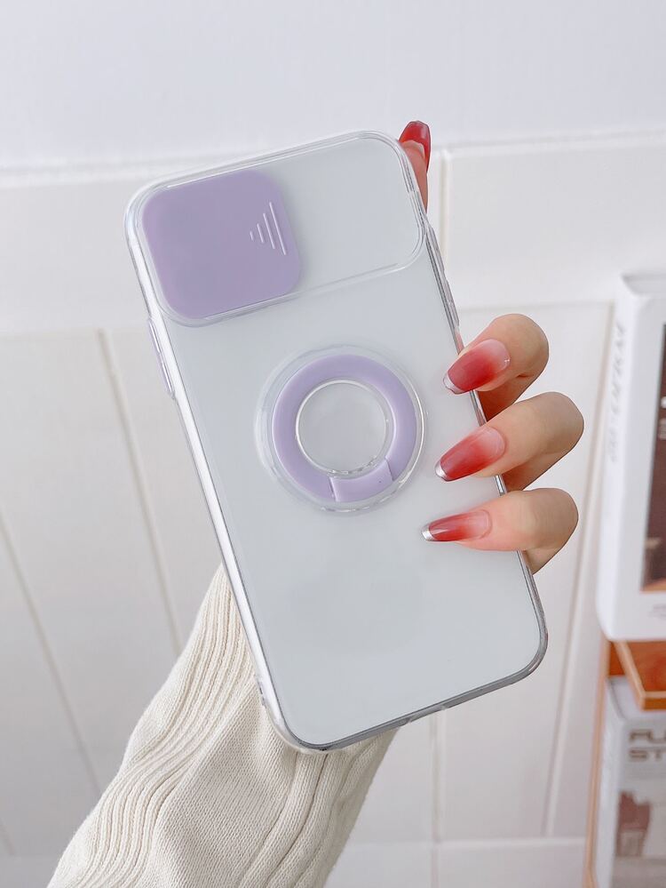 滑動相機蓋透明手機殼附帶指環支架 - 無色 - 查看 2