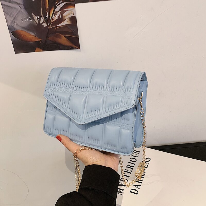 

Quilted Flap Chain Crossbody Bag, Blue